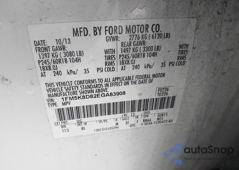 2014 Ford Explorer Xlt z USA, uszkodzony, nr VIN 1FM5K8D82EGA83908